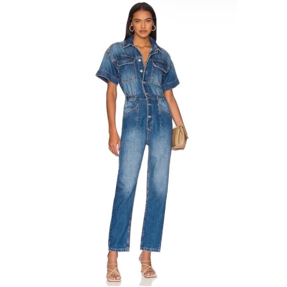 Free People Marci Denim Jumpsuit Coveralls Overalls Blue Jean Size Small